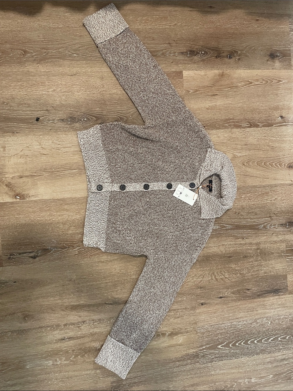 Quince Two-Tone Taupe Button Cardigan